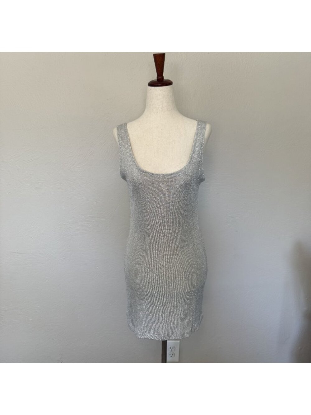 Vintage Victoria's Secret Silver Metallic Knit Mini Dress - Size Medium